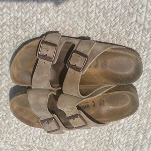 Taupe distressed leather Birkenstocks